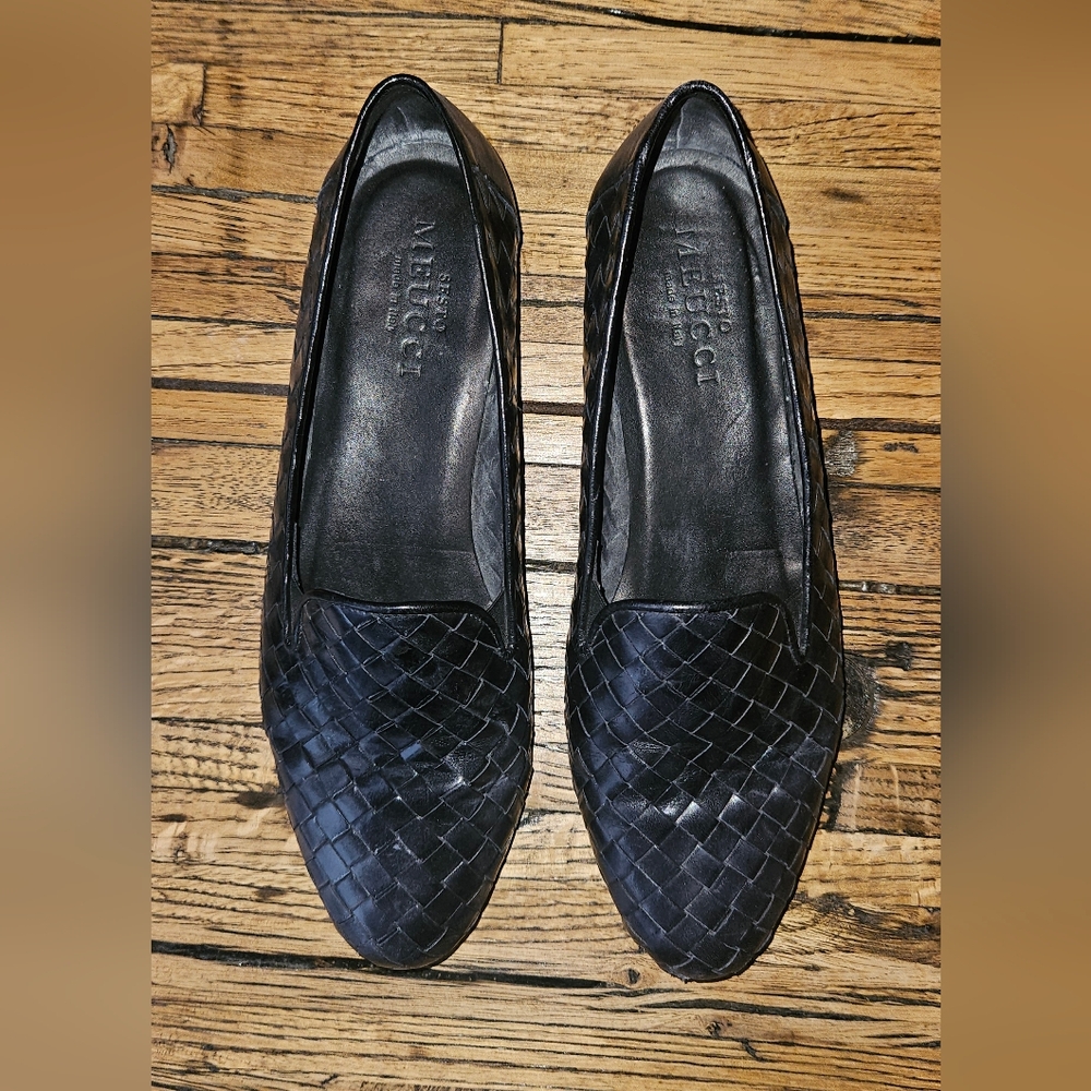 Sesto Meucci Navy Blue Woven Leather Ballet Flats